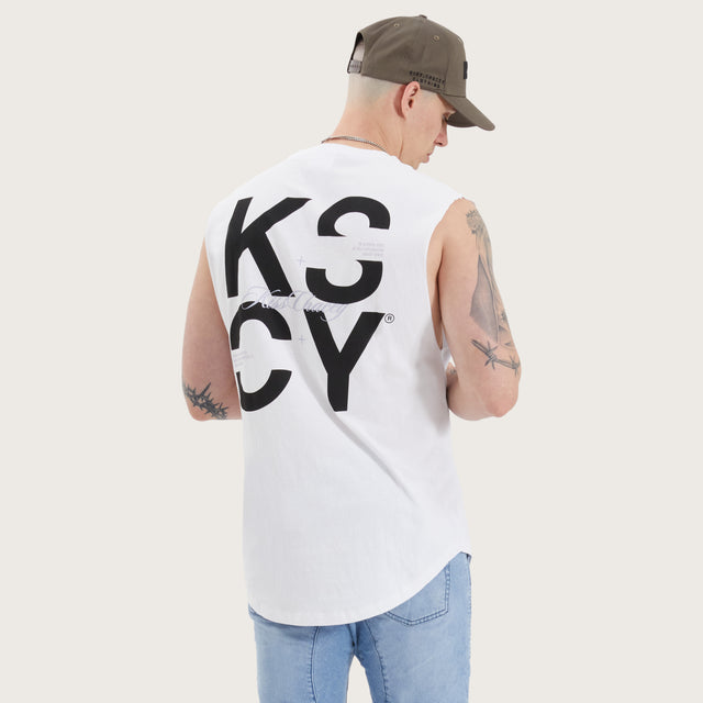 Model wears Tyrell Dual Curved Muscle Optical White Muscle Tees in White - Image 1