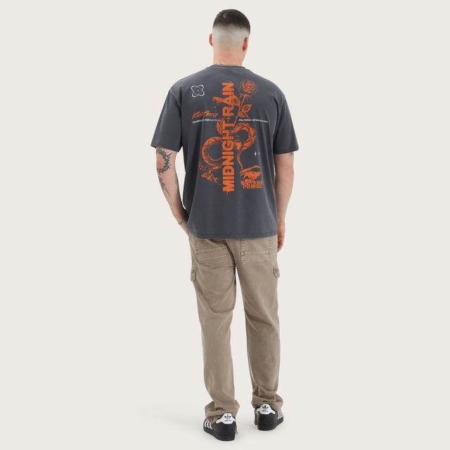 Model wears Redwood Box Fit Tee Pigment Asphalt T-Shirts in Grey - Image 5