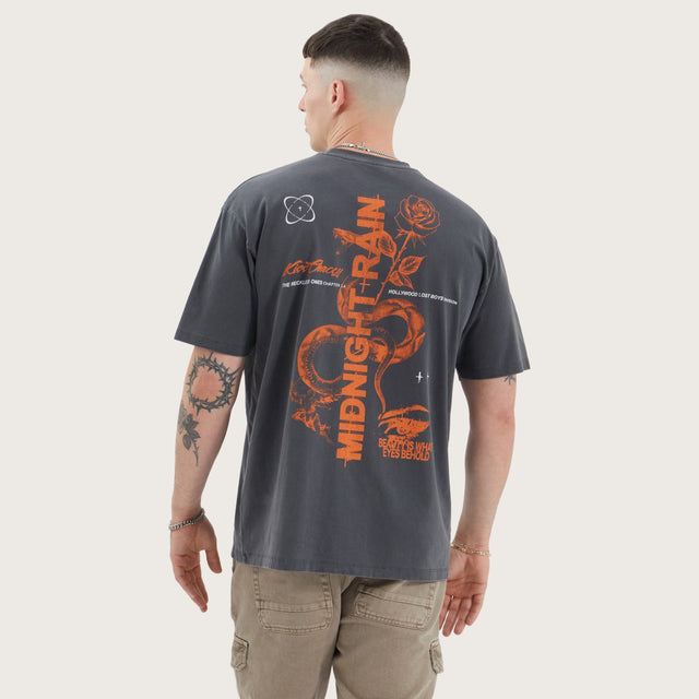Model wears Redwood Box Fit Tee Pigment Asphalt T-Shirts in Grey - Image 1