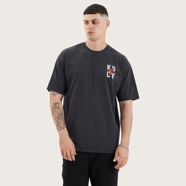 Model wears Untamed Box Fit Tee Pigment Black T-Shirts in Black - Image 2