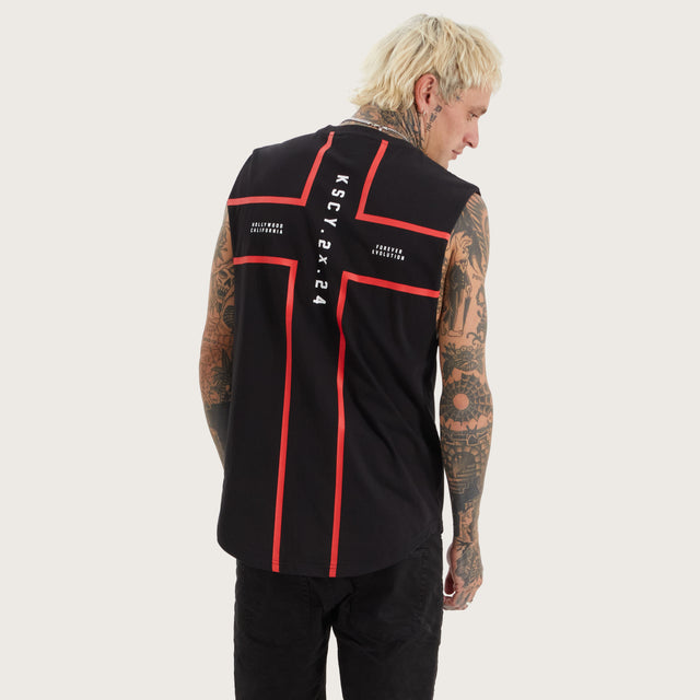 Model wears Salford Dual Curved Muscle Jet Black Muscle Tees in Black - Image 1
