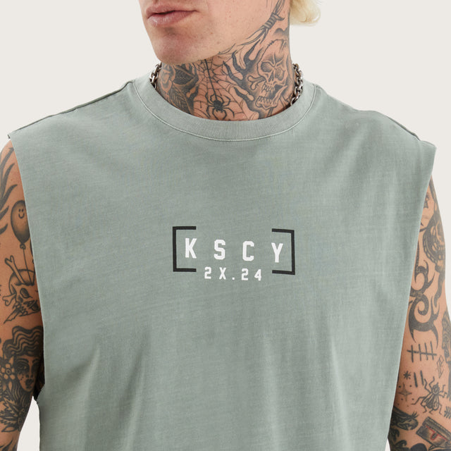 Model wears Salford Dual Curved Muscle Pigment Slate Grey Muscle Tees in Grey - Image 3