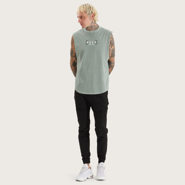 Model wears Salford Dual Curved Muscle Pigment Slate Grey Muscle Tees in Grey - Image 4
