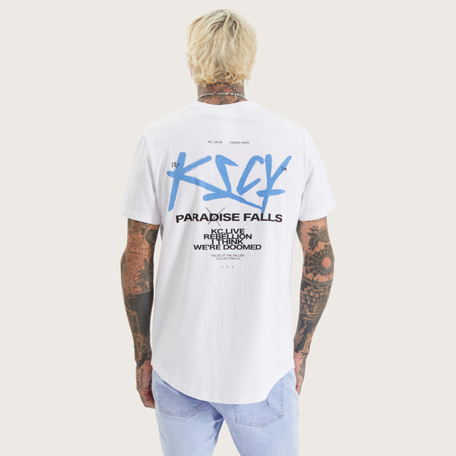 Model wears Luxor Dual Curved Tee Optical White T-Shirts in White - Image 1