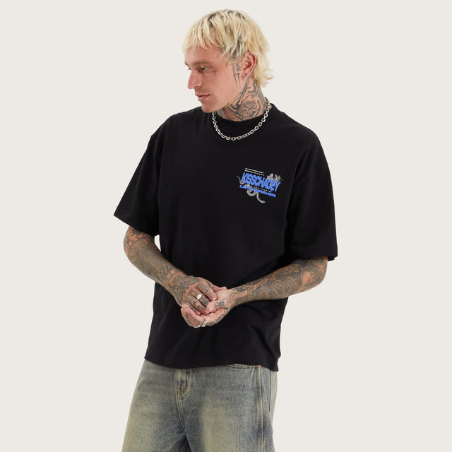 Model wears Mathry Street Tee Jet Black T-Shirts in Black - Image 2