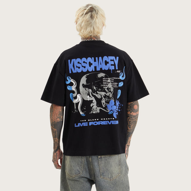 Model wears Mathry Street Tee Jet Black T-Shirts in Black - Image 1