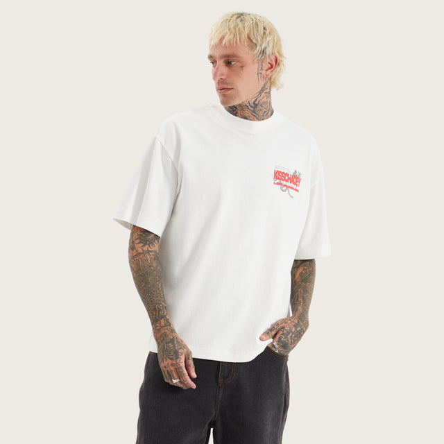 Model wears Mathry Street Tee Natural White T-Shirts in White - Image 3