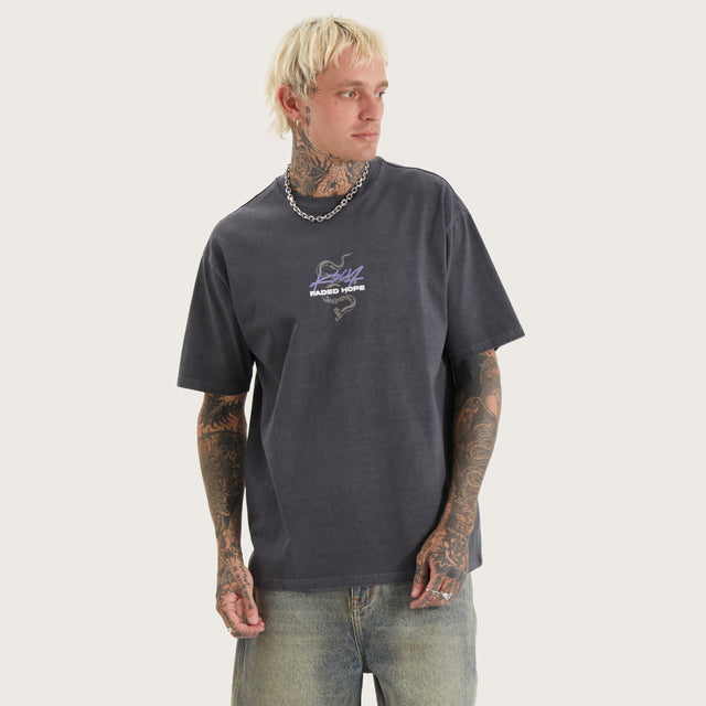 Model wears Haysford Box Fit Tee Pigment Asphalt T-Shirts in Grey - Image 3
