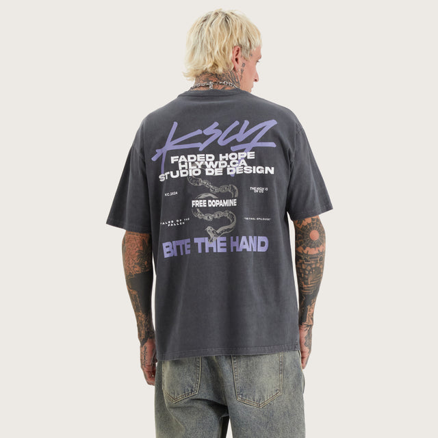 Model wears Haysford Box Fit Tee Pigment Asphalt T-Shirts in Grey - Image 1