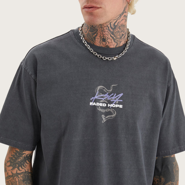 Model wears Haysford Box Fit Tee Pigment Asphalt T-Shirts in Grey - Image 4