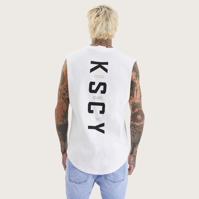 Model wears Penge Dual Curved Muscle Optical White Muscle Tees in White - Image 1