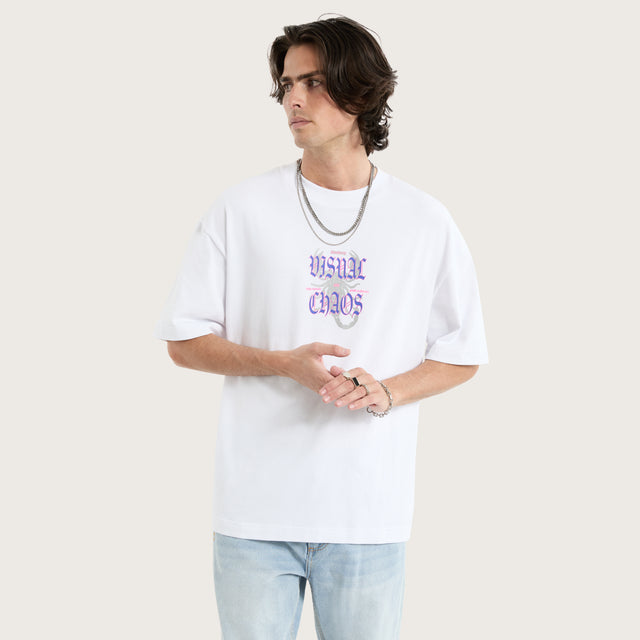 Model wears Scorpio Street Tee Optical White T-Shirts in White - Image 2