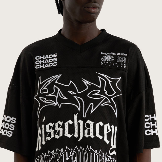 Model wears Teamwork Mesh Jersey Jet Black Jerseys in Black - Image 5