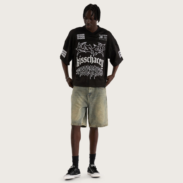 Model wears Teamwork Mesh Jersey Jet Black Jerseys in Black - Image 6