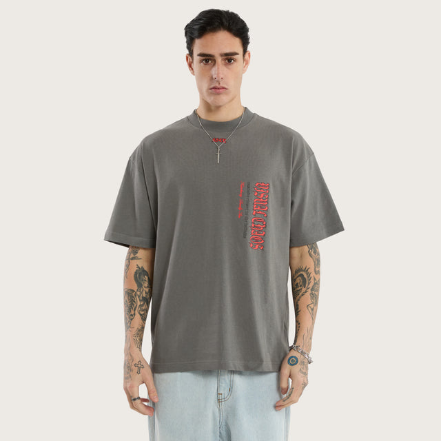 Model wears Infinite Street Tee Charcoal T-Shirts in Grey - Image 4