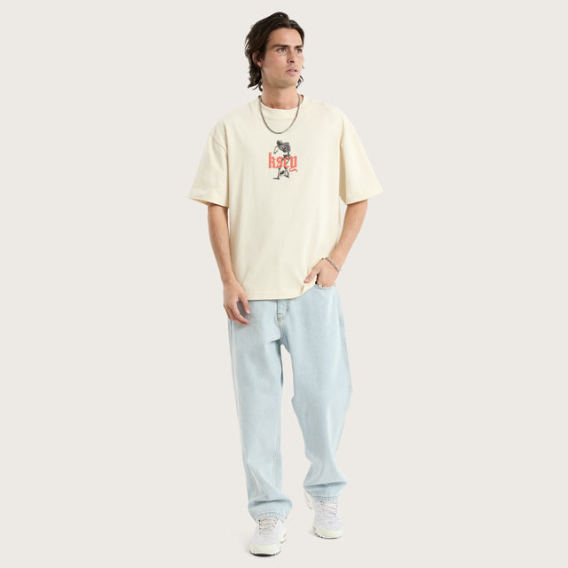 Model wears Intertwined Street Tee Tofu T-Shirts in Beige - Image 5