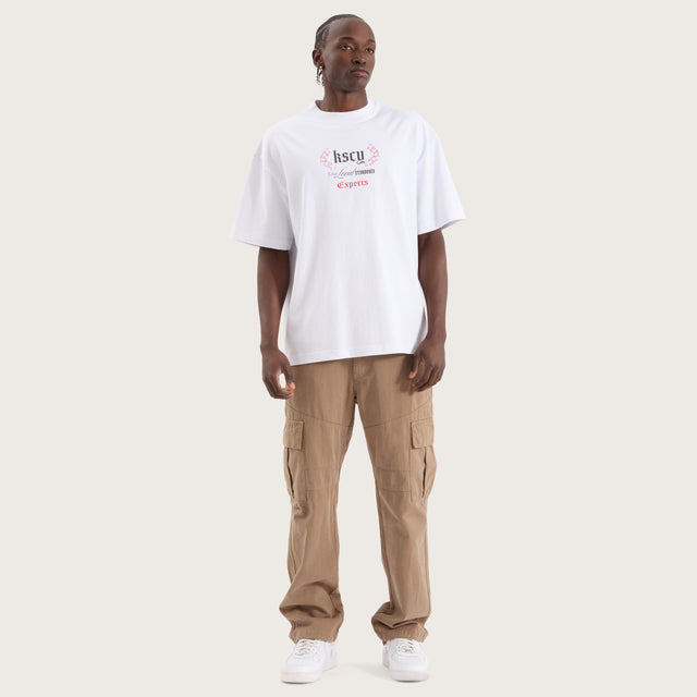 Model wears Slice Street Tee Optical white T-Shirts in White - Image 2