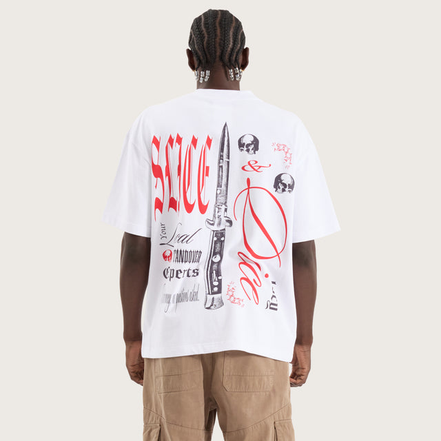 Model wears Slice Street Tee Optical white T-Shirts in White - Image 1