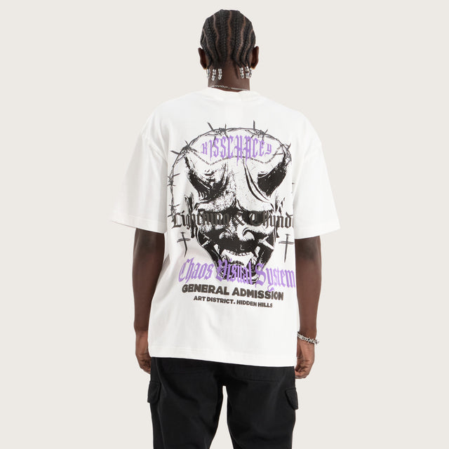 Model wears Thunder Street Tee Natural White T-Shirts in White - Image 1