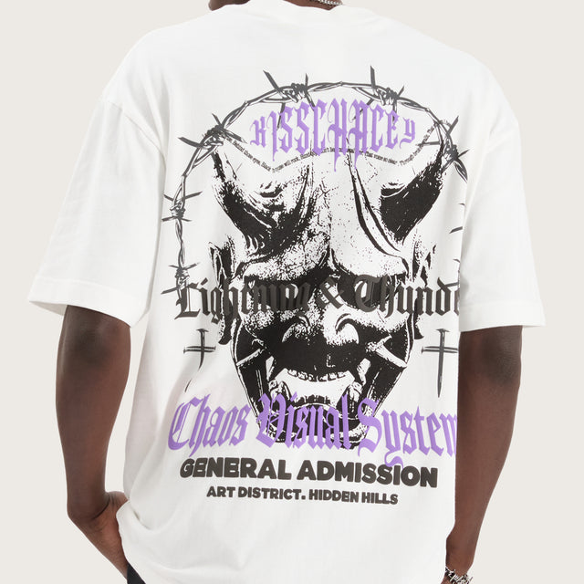 Model wears Thunder Street Tee Natural White T-Shirts in White - Image 5