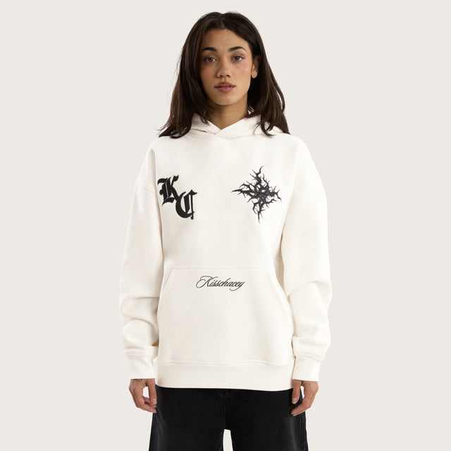 Model wears Paragons Relaxed Hoodie in Natural White Hoodies in White - Image 6