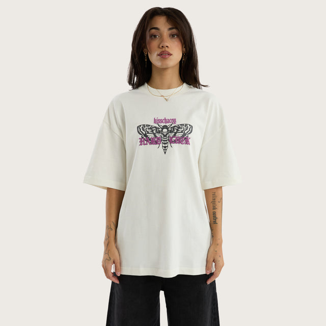 Model wears Desire Street Tee in White T-Shirts in White - Image 5