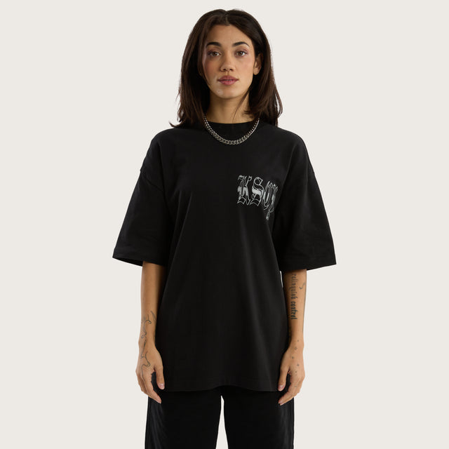 Model wears Thrive Street Tee in Jet Black T-Shirts in Black - Image 5