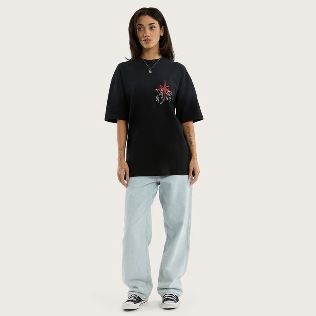 Model wears Coven Box Fit Tee in Jet Black T-Shirts in Black - Image 7