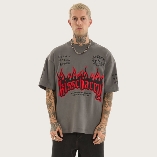 Model wears Repair Loopback Street Tee Charcoal T-Shirts in Grey - Image 1