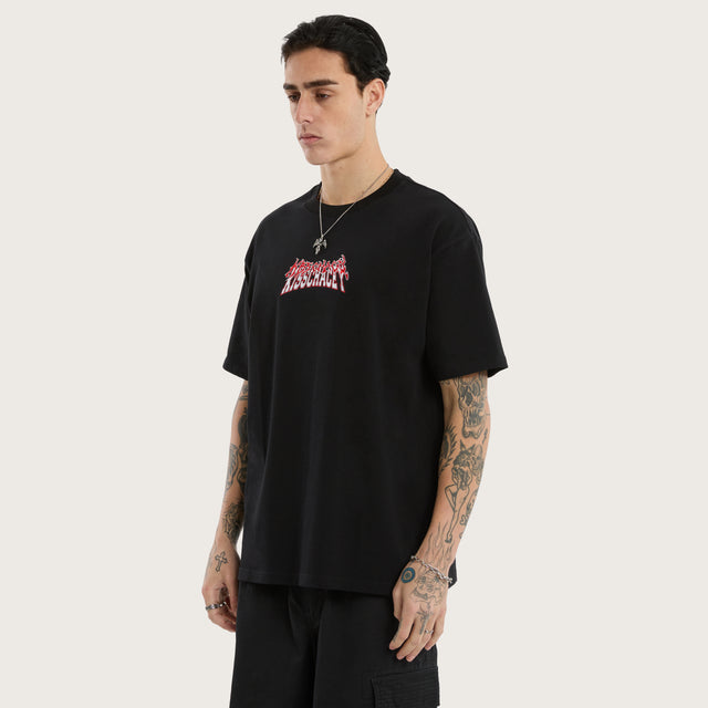 Model wears Double Box Fit Tee Jet Black T-Shirts in Black - Image 3