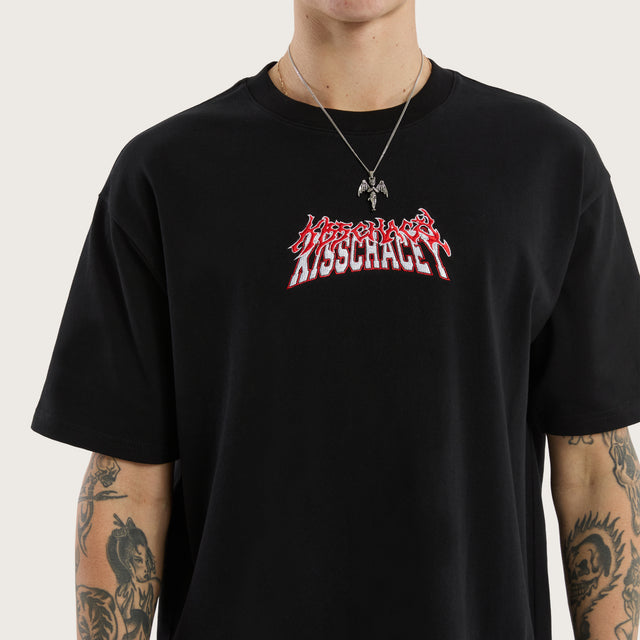 Model wears Double Box Fit Tee Jet Black T-Shirts in Black - Image 5