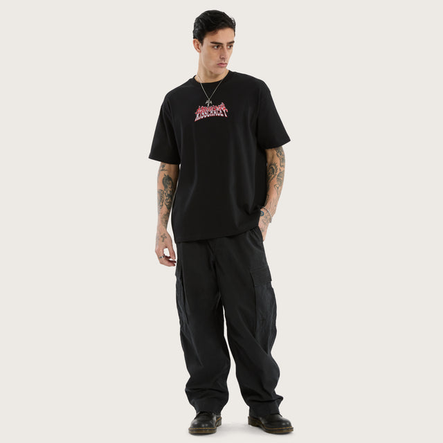 Model wears Double Box Fit Tee Jet Black T-Shirts in Black - Image 2