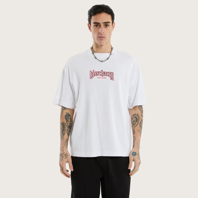 Model wears Archer Heavyweight Box Fit Tee Optical White T-Shirts in White - Image 3