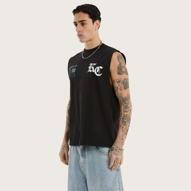 Model wears Movement Street Muscle Tee Jet Black Muscle Tees in Black - Image 3