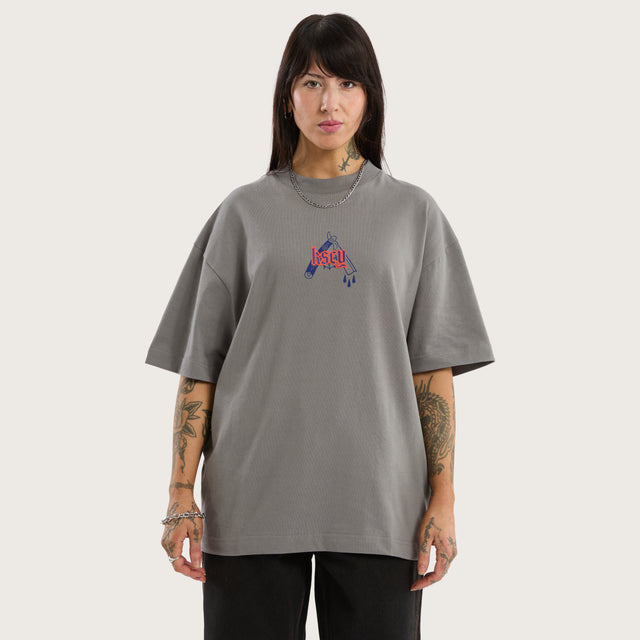 Model wears Gust Street Tee Steel Grey T-Shirts in Grey - Image 3