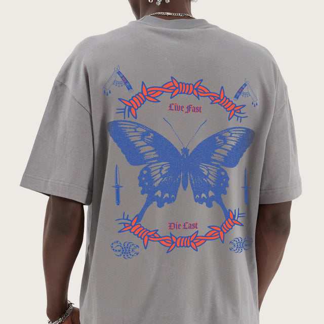 Model wears Gust Street Tee Steel Grey T-Shirts in Grey - Image 5