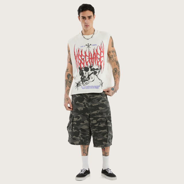 Model wears Rip Mechanic Muscle Natural White Muscle Tees in White - Image 7