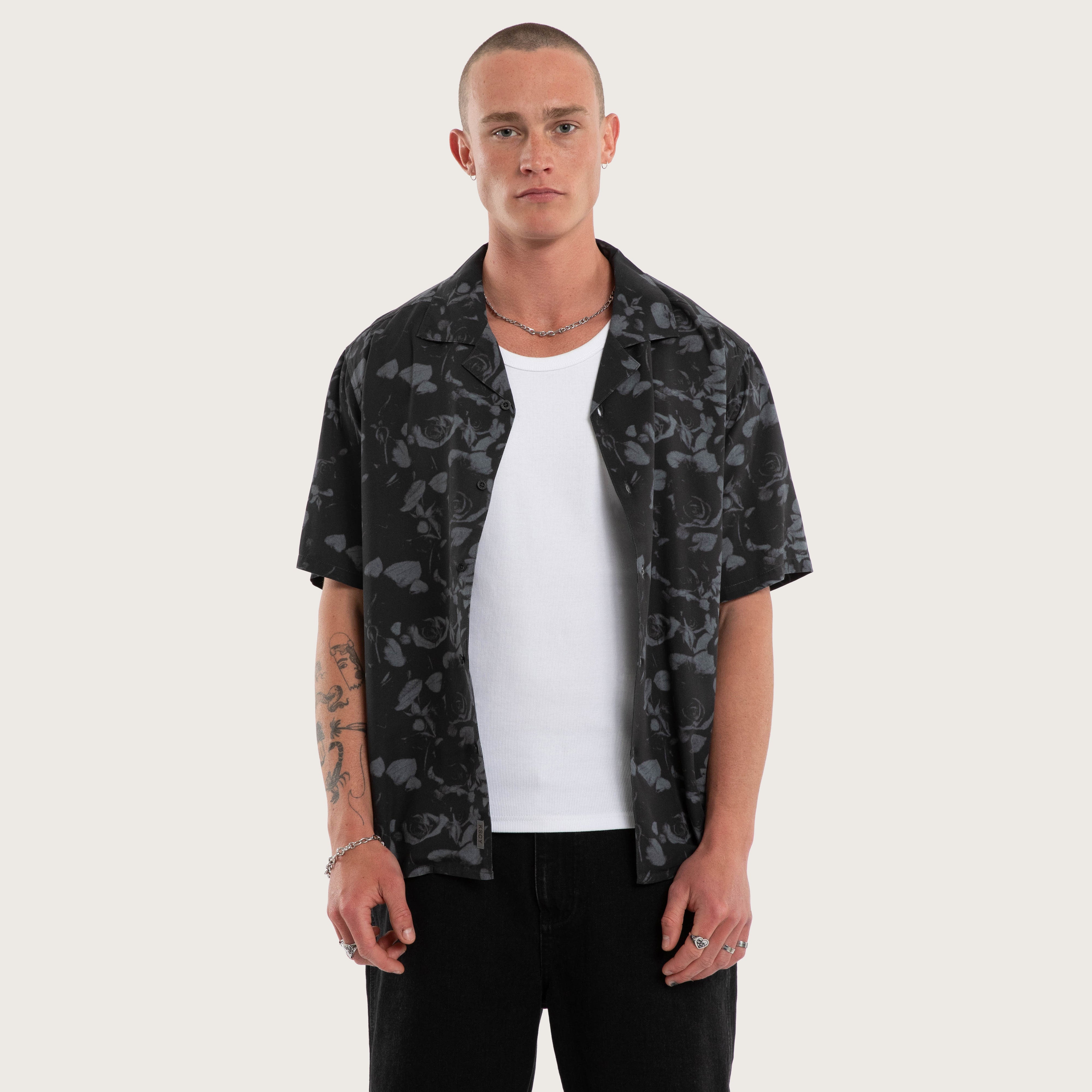 Thorn Button Up Shirt Black Print | KSCY