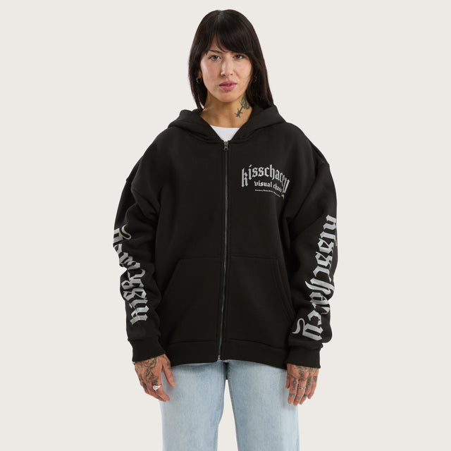 Model wears Kingdom Street Zip Hoodie Jet Black Hoodies in Black - Image 3