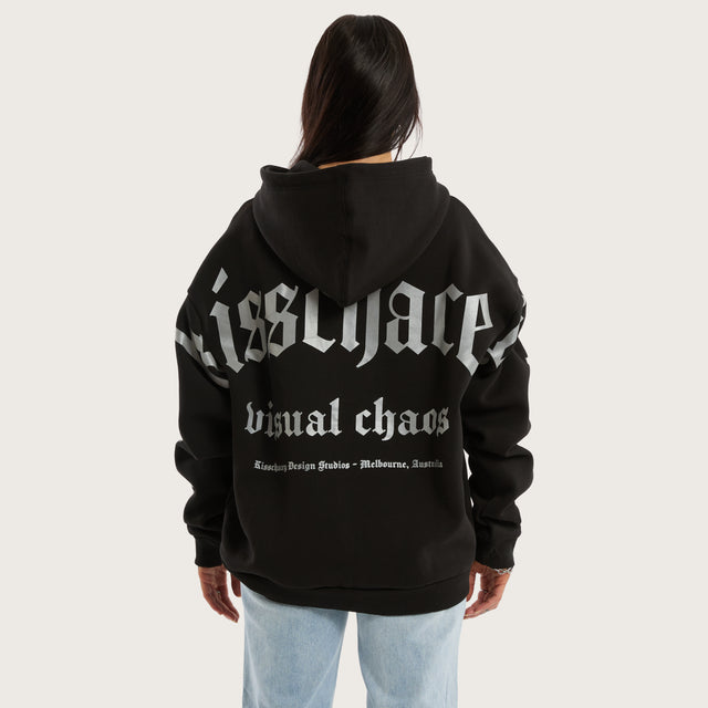 Model wears Kingdom Street Zip Hoodie Jet Black Hoodies in Black - Image 5