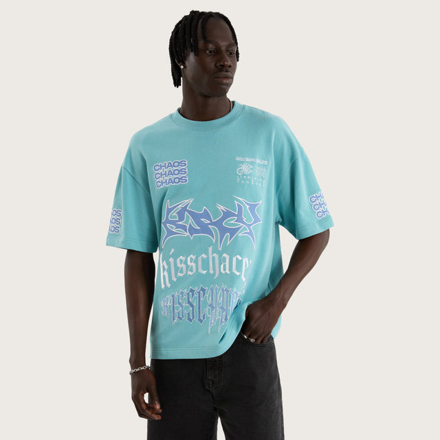 Model wears Posse Loopback Street Tee Teal T-Shirts in Green - Image 1