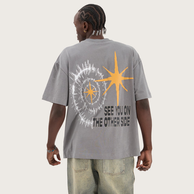 Model wears Other Side Street Tee Pigment Steel Grey T-Shirts in Grey - Image 1