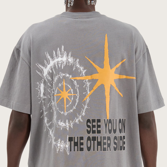 Model wears Other Side Street Tee Pigment Steel Grey T-Shirts in Grey - Image 5