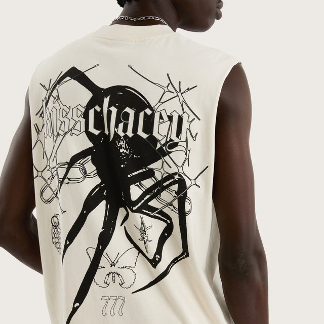 Model wears Redback Street Muscle Tofu Muscle Tees in Off-White - Image 5