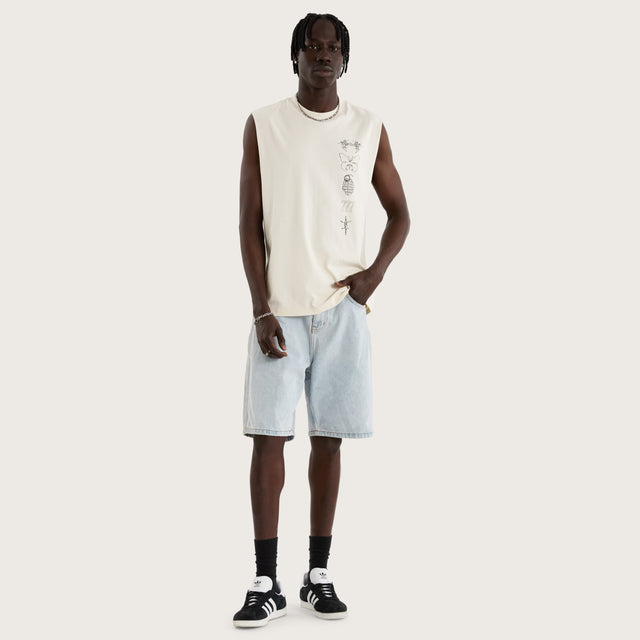 Model wears Redback Street Muscle Tofu Muscle Tees in Off-White - Image 6