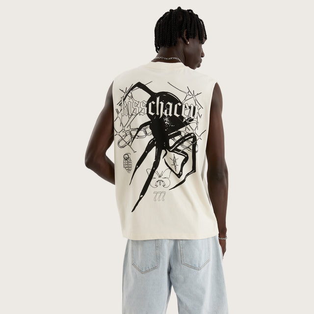 Model wears Redback Street Muscle Tofu Muscle Tees in Off-White - Image 1