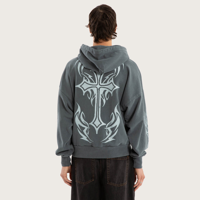 Model wears Solar Balloon Hoodie Mineral Carbon Hoodies in Grey - Image 2