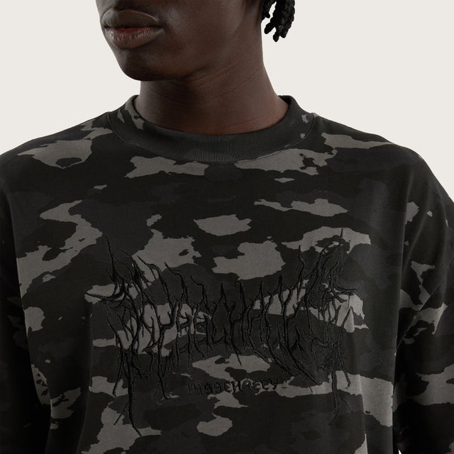 Model wears Camo Street Tee Camo Black T-Shirts in Camo - Image 3