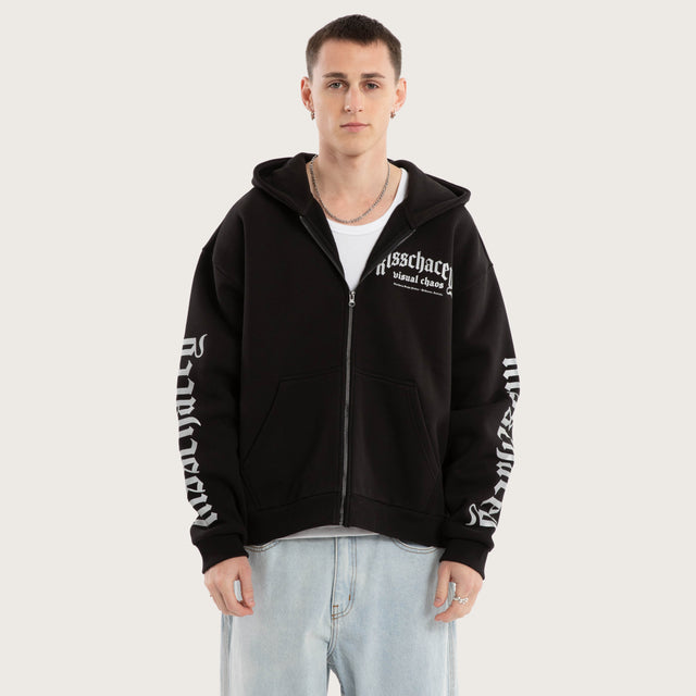 Model wears Kingdom Street Zip Hoodie Jet Black Hoodies in Black - Image 3