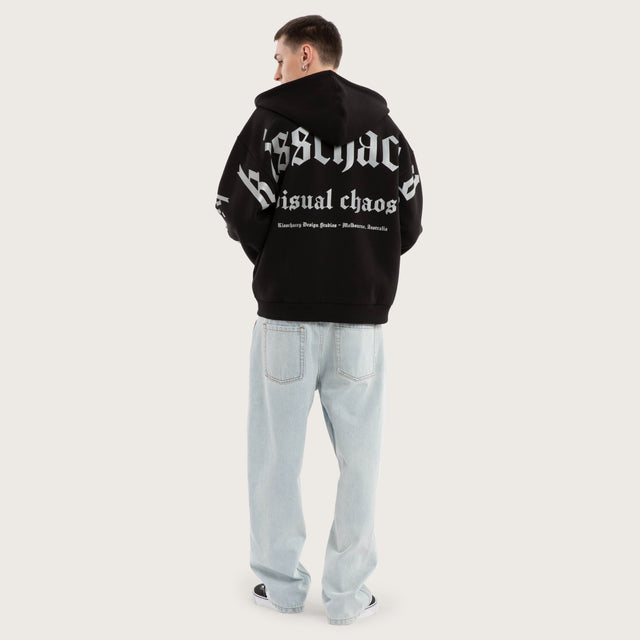 Model wears Kingdom Street Zip Hoodie Jet Black Hoodies in Black - Image 5